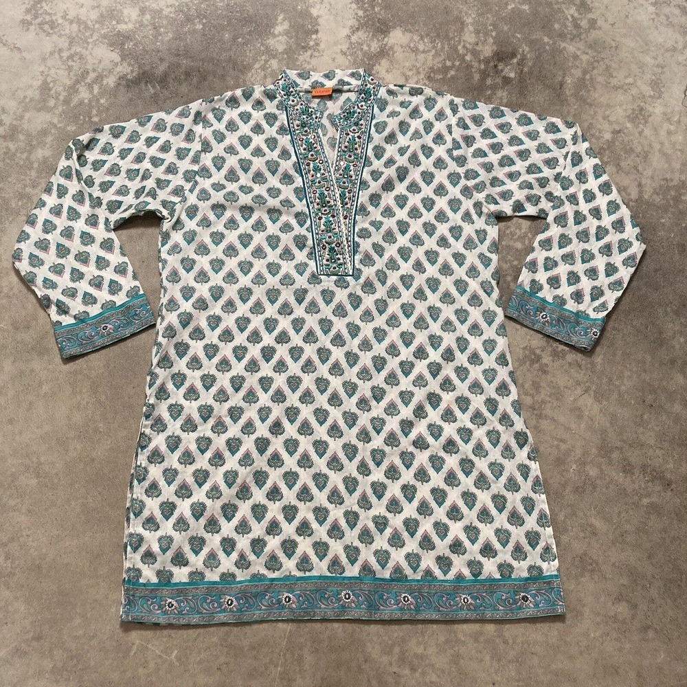 Tanjore Cover up Tunic‎ Dress Beach Womens Medium Printed V Neck Lightweight